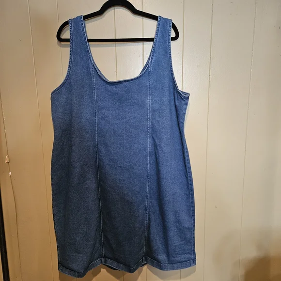 New Look Tank Top Denim Dress, Womens, Plus-Size 3X, Medium Wash - Picture 2 of 5